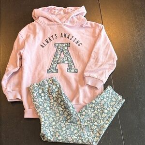 Primark Pink Hoodie and Floral Leggings Set Size 5-6 Years